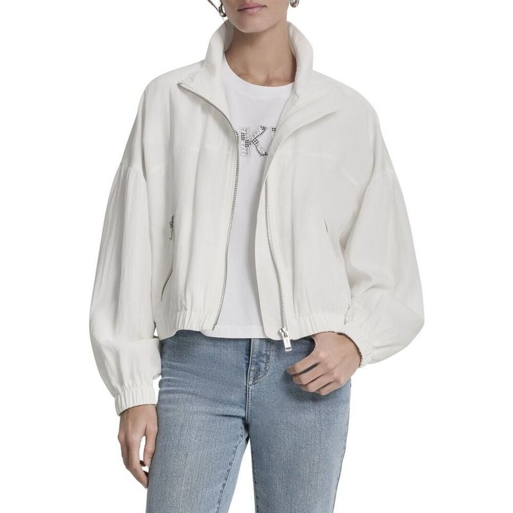Dkny Womens 1989 Logo Peached Trench Light Jacket, White
